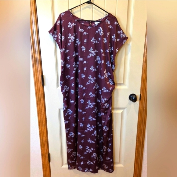 Burgundy Floral Midi Dress Size 3X New Formal Chic Modern Boho - Picture 2 of 10